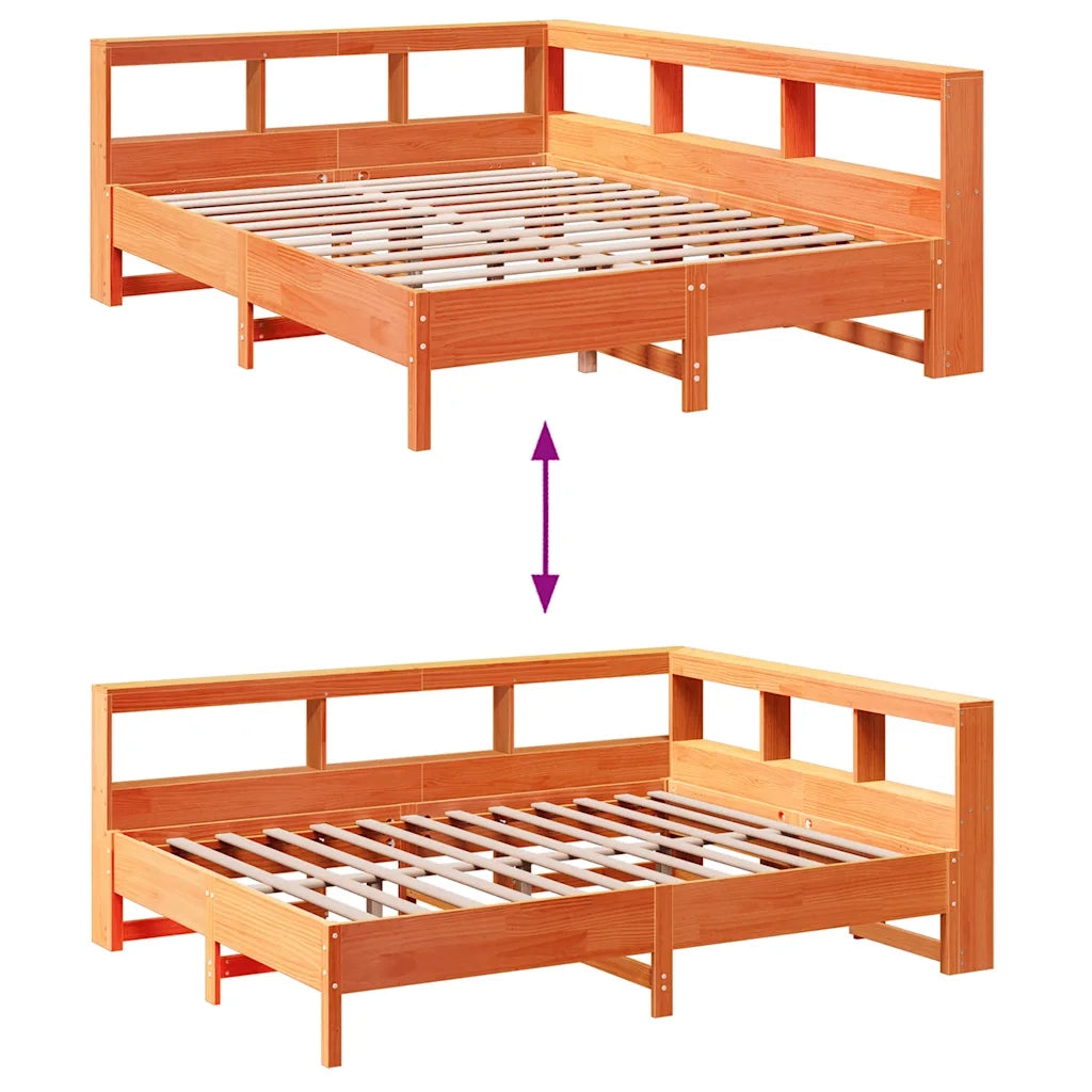 Letto Libreria senza Materasso-Struttura Letto con contenitore Marrone Cera 140x200 cm in Pino 619907