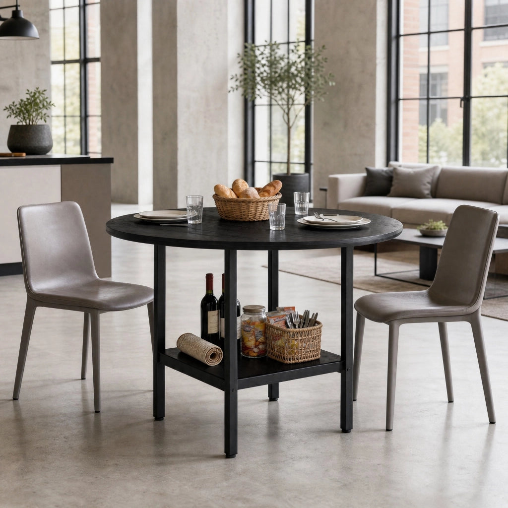 Tavolo da pranzo rotondo Ø100 cm con ripiano, nero