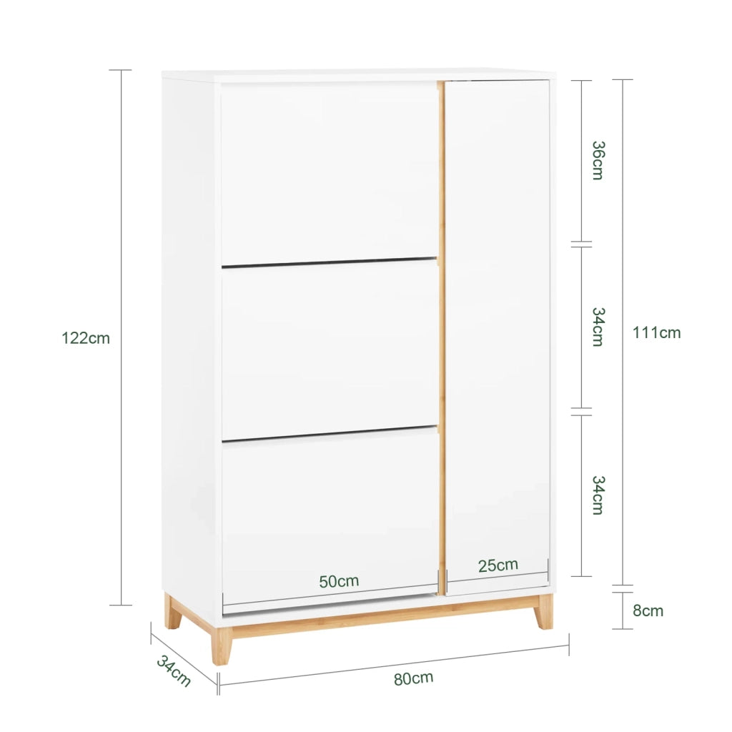 SoBuy Scarpiera con 3 ante Scarpiera stretta con 6 ripiani Cassettiera per scarpe Bianco-Naturale 86x34x122 cm FSR189-WN