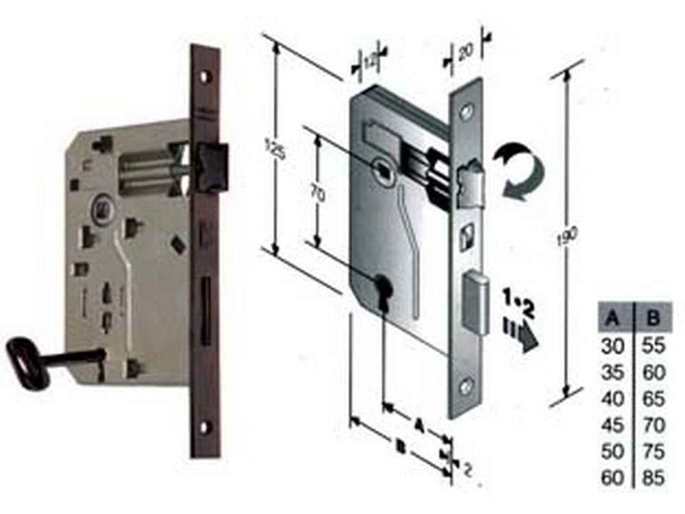1pz serratura a bussola ridotta da infilare bordo quadro bronzato - mm.45 bordo cod:ferx.fer204699