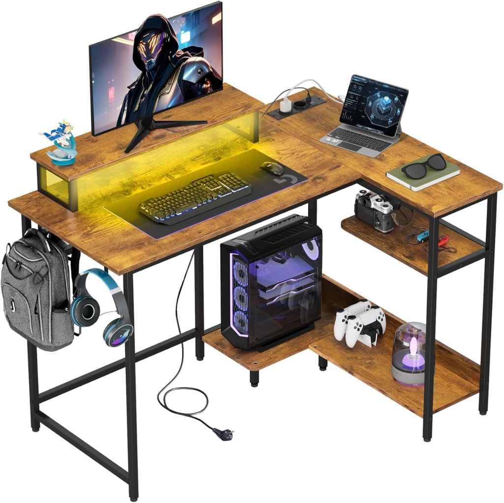 Scrivania Gaming Angolare ¨C Zephmum ¨C Vintage Marrone 110x80 cm
