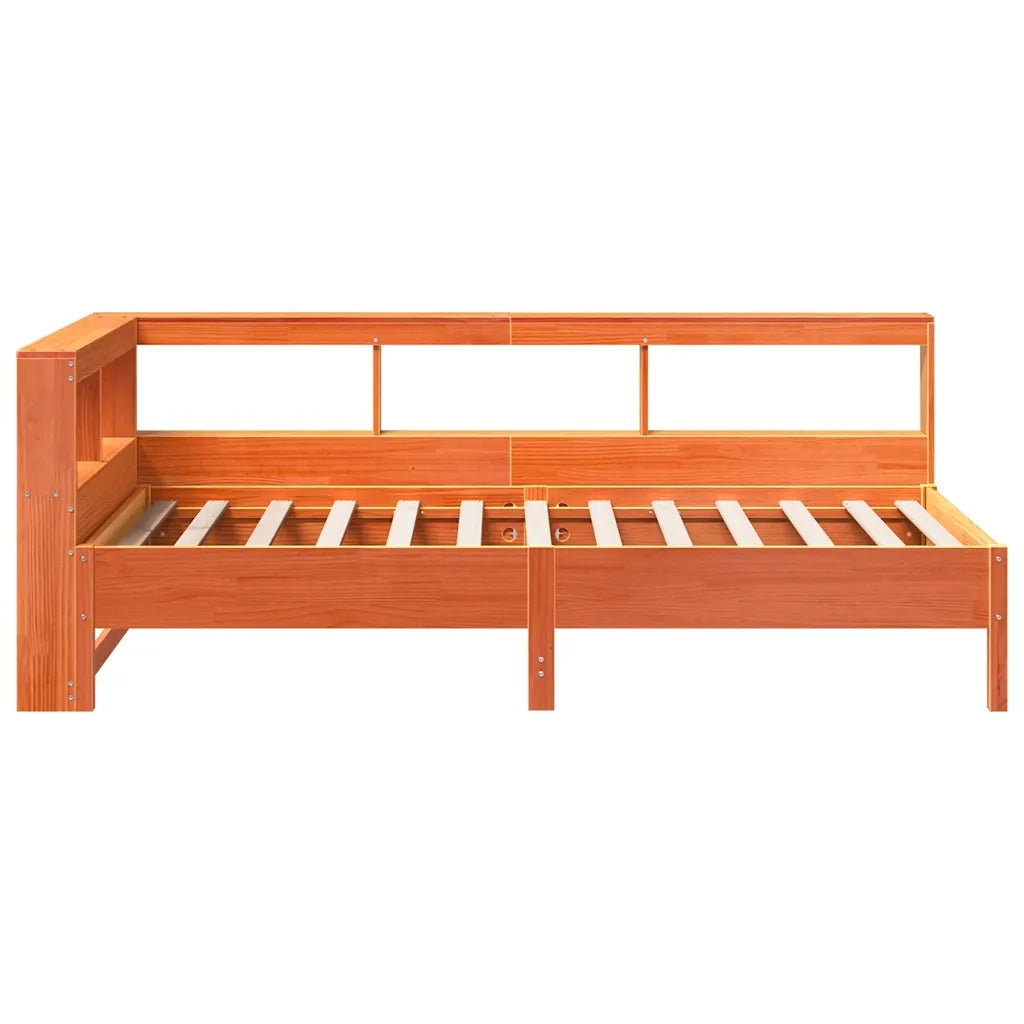 Letto Libreria senza Materasso-Struttura Letto con contenitore Marrone Cera 90x200 cm in Pino 505392