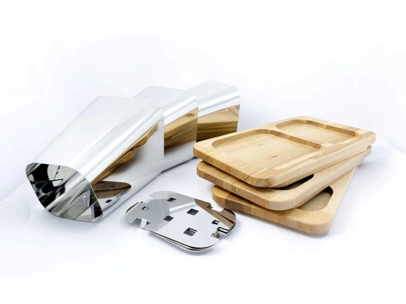 Porta spiedini Gran Sasso Plus acciaio inox lucido base legno di faggio Lisa