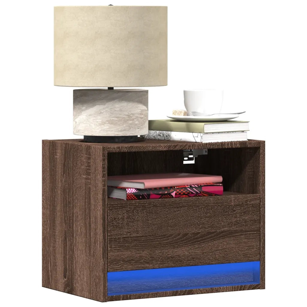 vidaXL Comodino a Parete con luci LED Rovere Marrone