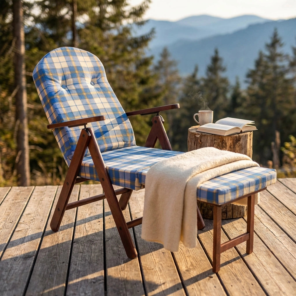 Poltrona Sdraio 4 posizioni con cuscino in Cotone Legno cm 84x75x110 - PERCY