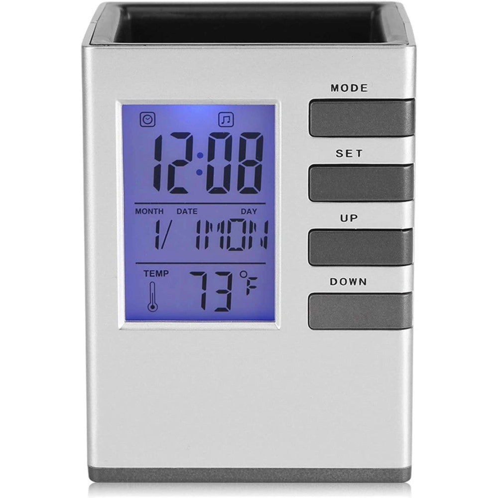Trade Shop - Portapenne Da Scrivania X Ufficio Casa Con Display Digitale Orologio Illuminato -
