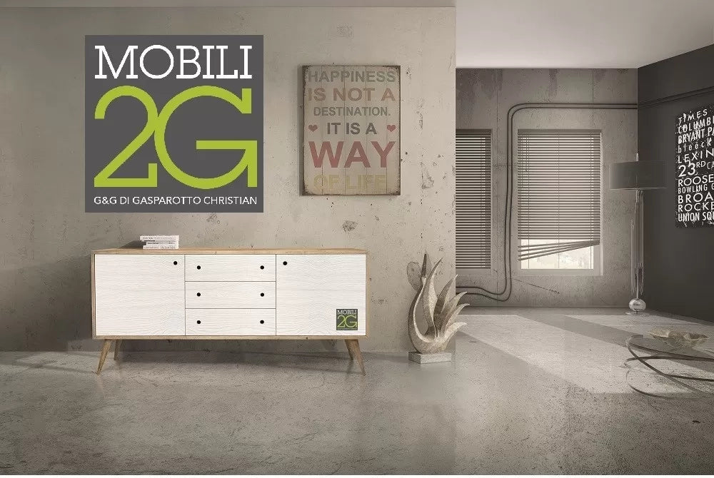 Madia credenza abete spazzolato naturale/ bianco 185x50x84 (880) - Mobili 2G