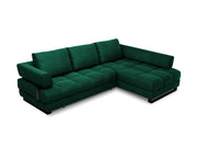 Cosmopolitan Design - Divano convertibile angolare destro con contenitore "Clinton" 5 posti in velluto verde bottiglia 