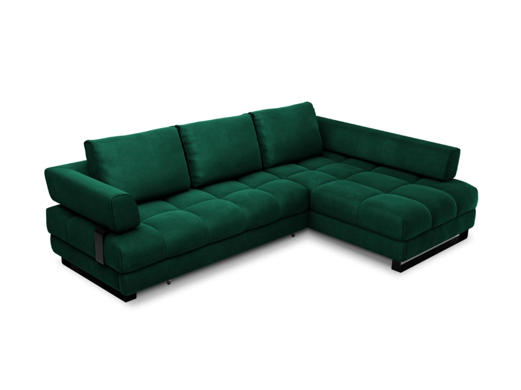 Cosmopolitan Design - Divano convertibile angolare destro con contenitore "Clinton" 5 posti in velluto verde bottiglia 