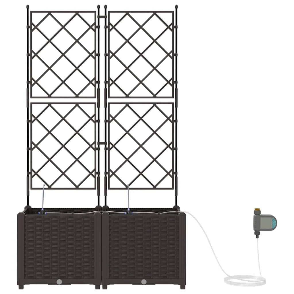 Set di 2 eleganti fioriere da giardino moderne 80 x 40 x 142 cm con sistema di irrigazione acciaio marrone 02_0058526