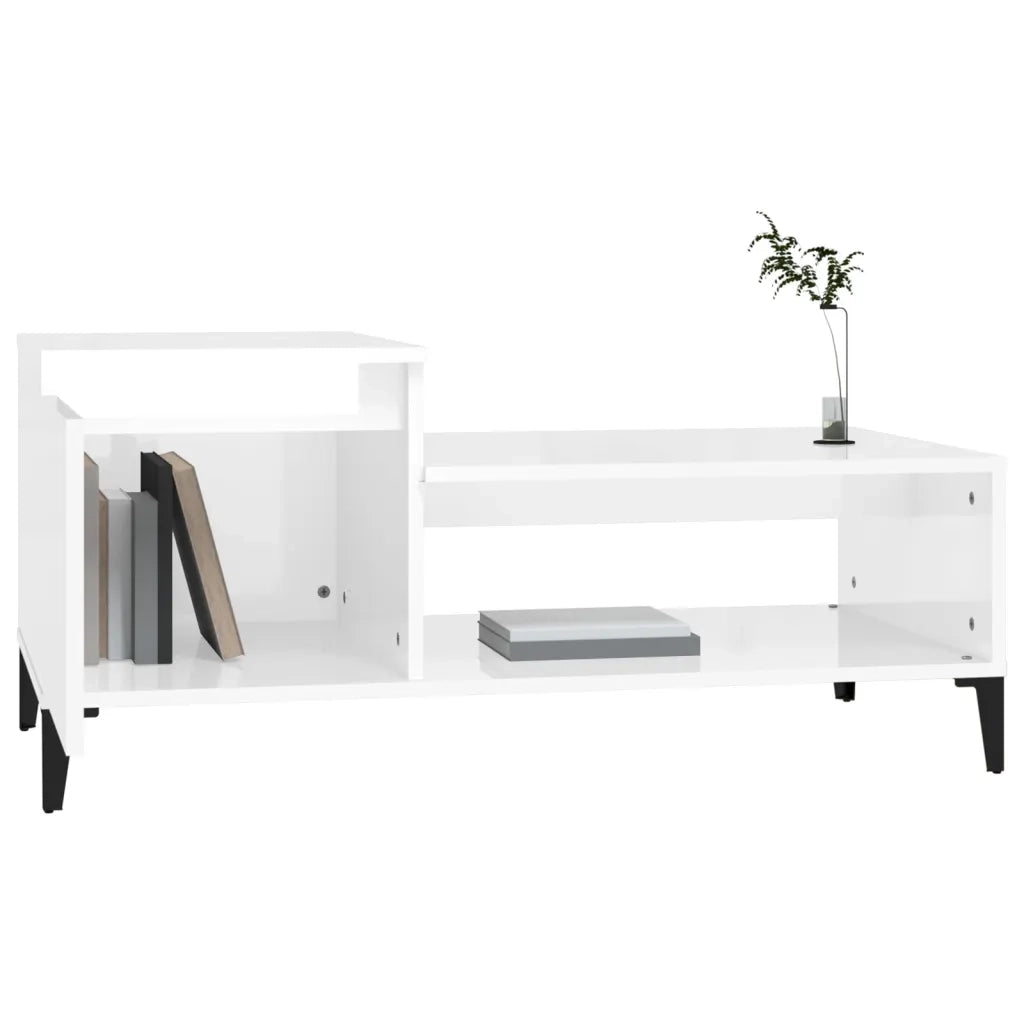 Tavolino da Salotto Bianco Lucido 100x50x45cm Legno Multistrato 821134