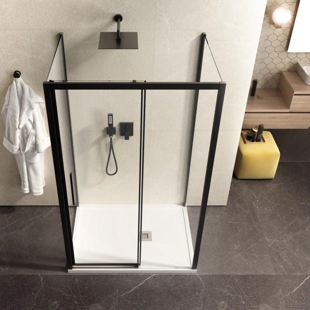 Box doccia tre lati con profili neri scorrevole anticalcare 195 lagoa, misura 80x180x80