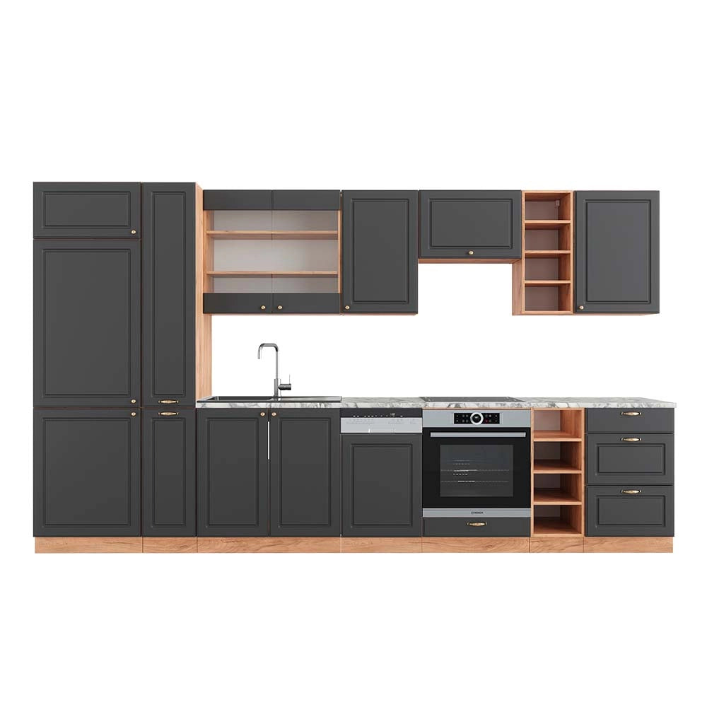 Cucina componibile Fame-Line Antracite rustico/Rovere dorato 355 cm, PL Marmo Vicco