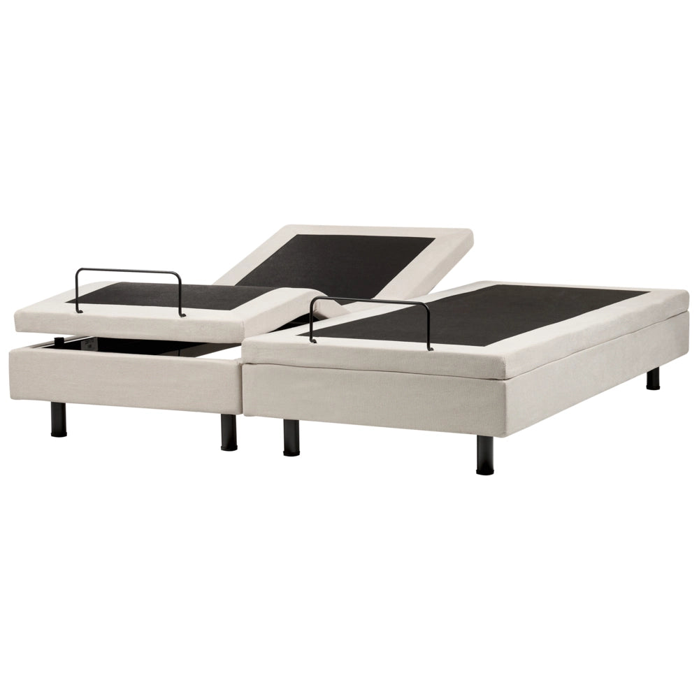 Letto elettrico matrimoniale tessuto beige chiaro regolabile con telecomando senza testiera 180x200 cm stile moderno