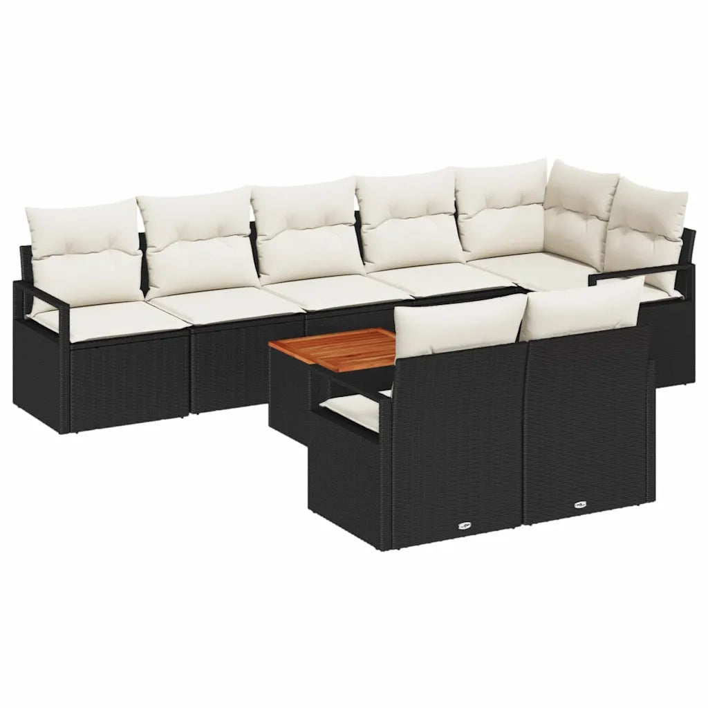 Set Divano da Giardino con cuscino 9 pcs Nero polyrattan