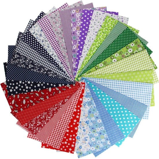 Set di tessuti 30 pezzi - Tessuto di cotone 25 x 25 cm - Set di tessuti per patchwork - Disegni multicolori - Ideale per cucire e per il patchwork - Tessuti per patchwork