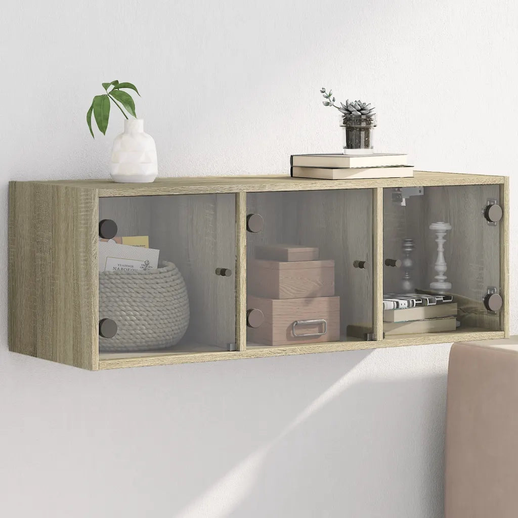 Armadietto a Muro | Mobile a Muro con Ante in Vetro Rovere Sonoma 102x37x35 cm
