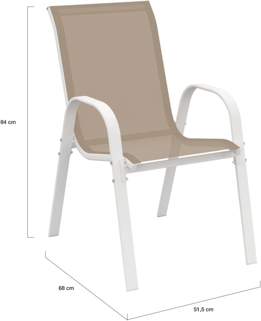 Set di mobili da Giardino Madrid Tavolo 150 CM e 6 sedie impilabili Bianco e Beige