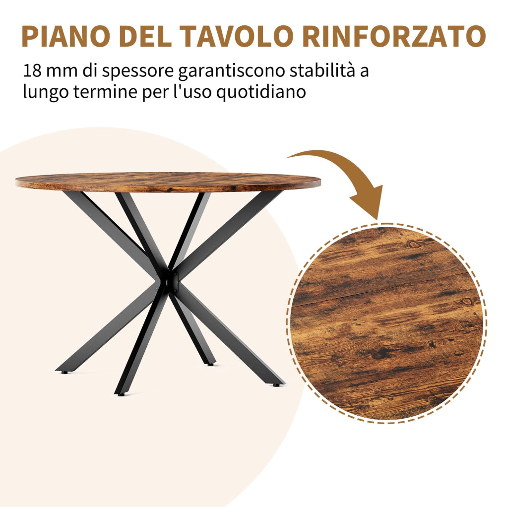 Tavolo da pranzo rotondo industriale Ø120 cm marrone e nero