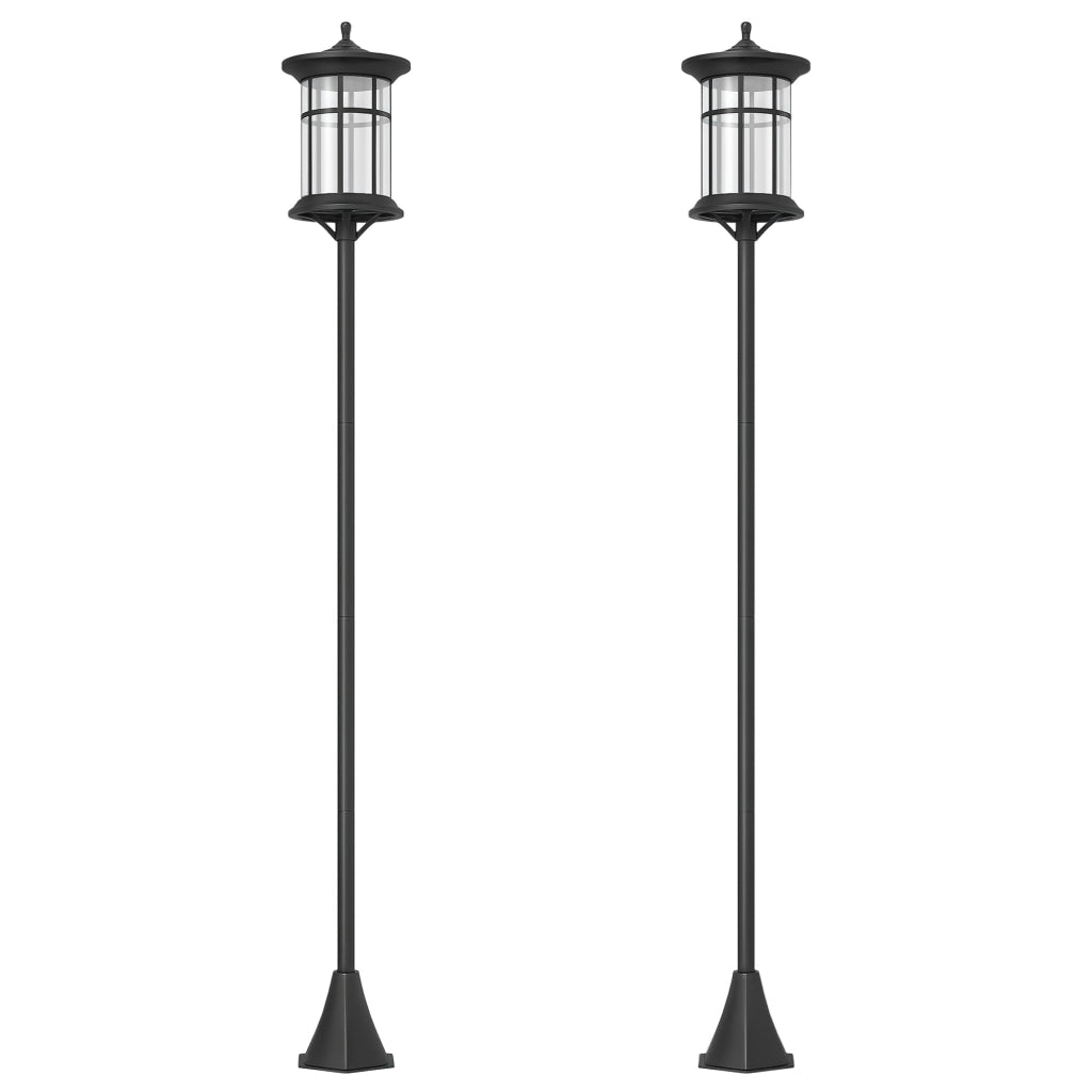 Set 2 Lampioni Solari da Giardino in Acciaio Inox e ABS Nero Resistente IP44 con Ancoraggio a Terra 23.5x23.5x184 cm