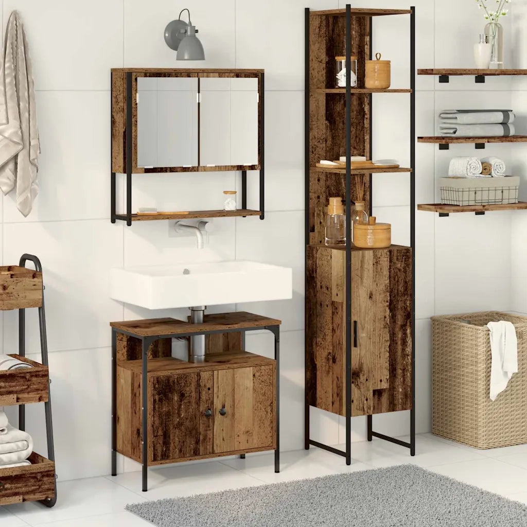 Set di mobili per il bagno con lo scaffale 3 pcs Legno vecchio 3332575
