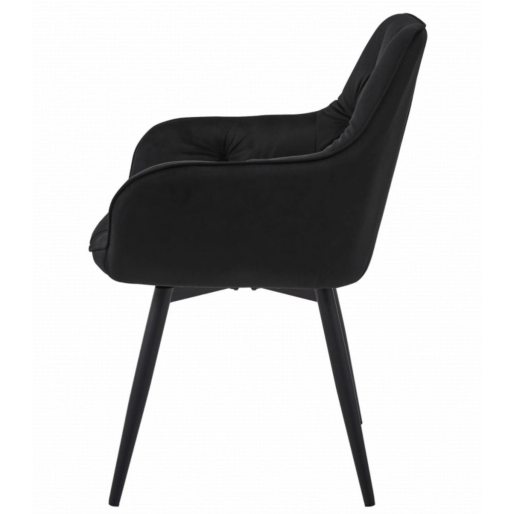 Sedia Girevole JORK360 in Velluto Nero con Gambe in Metallo