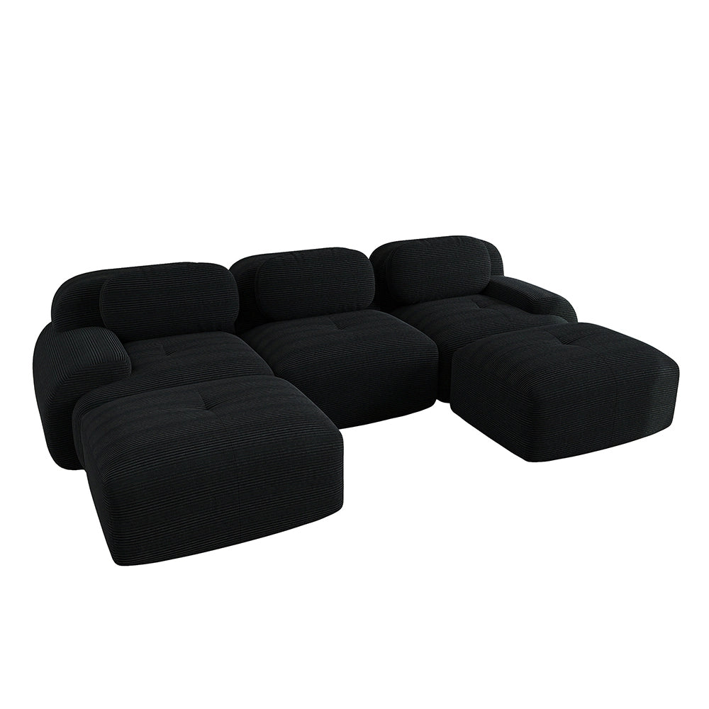 Divano modulare a U in velluto - Xylo - Senza montaggio, antiscivolo, braccioli XL, 32D, nero