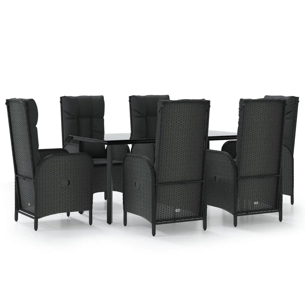 Set da Pranzo da Giardino 7 pz Nero con Cuscini in Polyrattancod mxl 76474