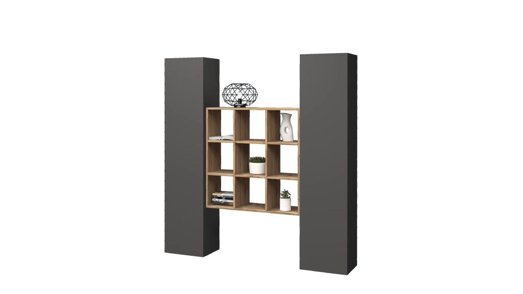 Parete attrezzata antracite sospesa 2 armadi libreria in legno moderna Pella RT