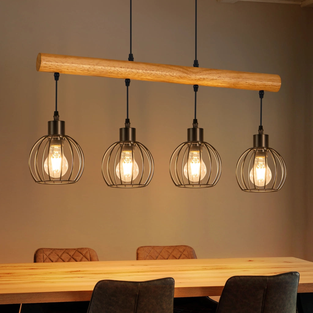 ZMH Lampada a sospensione vintage industriale E27 4 luci nera per soggiorno e sala da pranzo lampadine non incluse