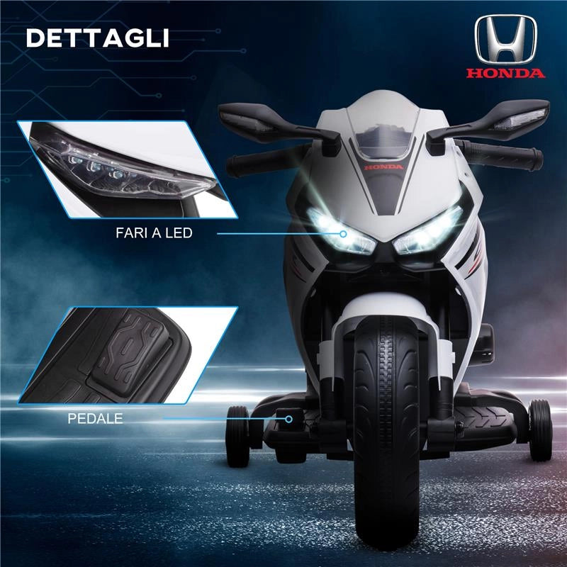 MOTO ELETTRICA PER BAMBINI CON LICENZA HONDA, BATTERIA 6V RICARICABILE, VELOCITÓ 3KM/H, BIANCO