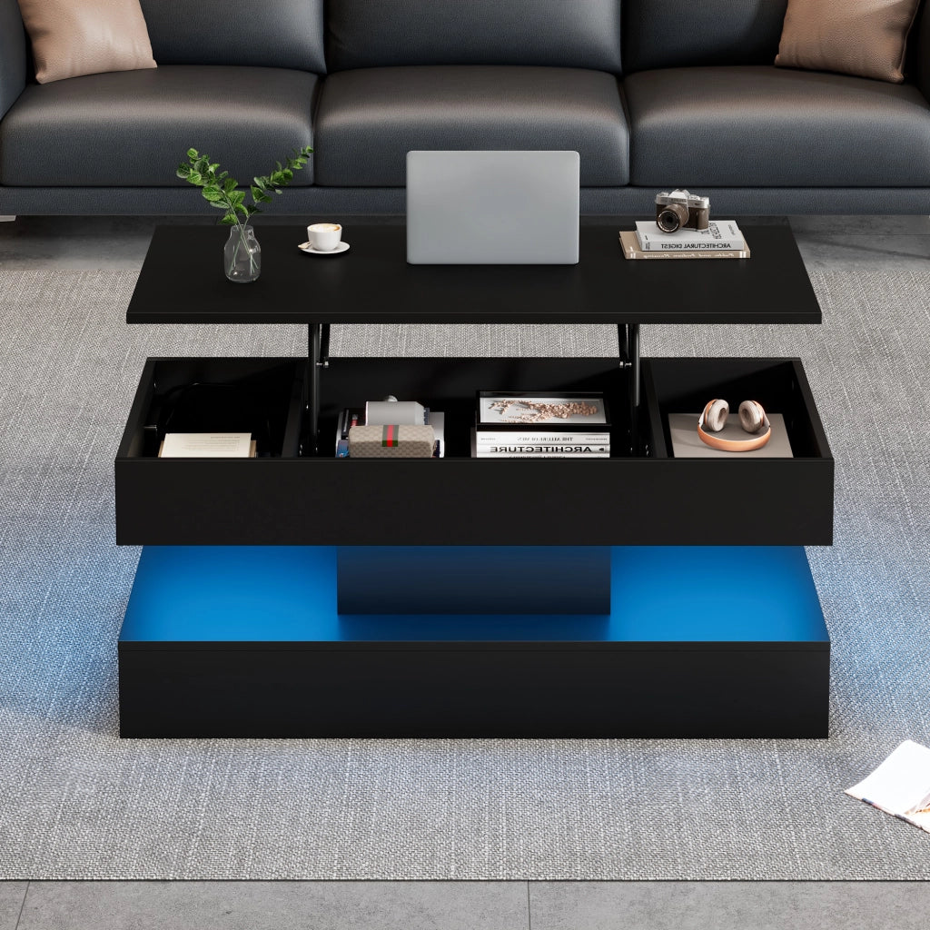 Tavolino moderno con illuminazione LED - Zephmum- 100x50x42 cm- Idraulico, 50 kg