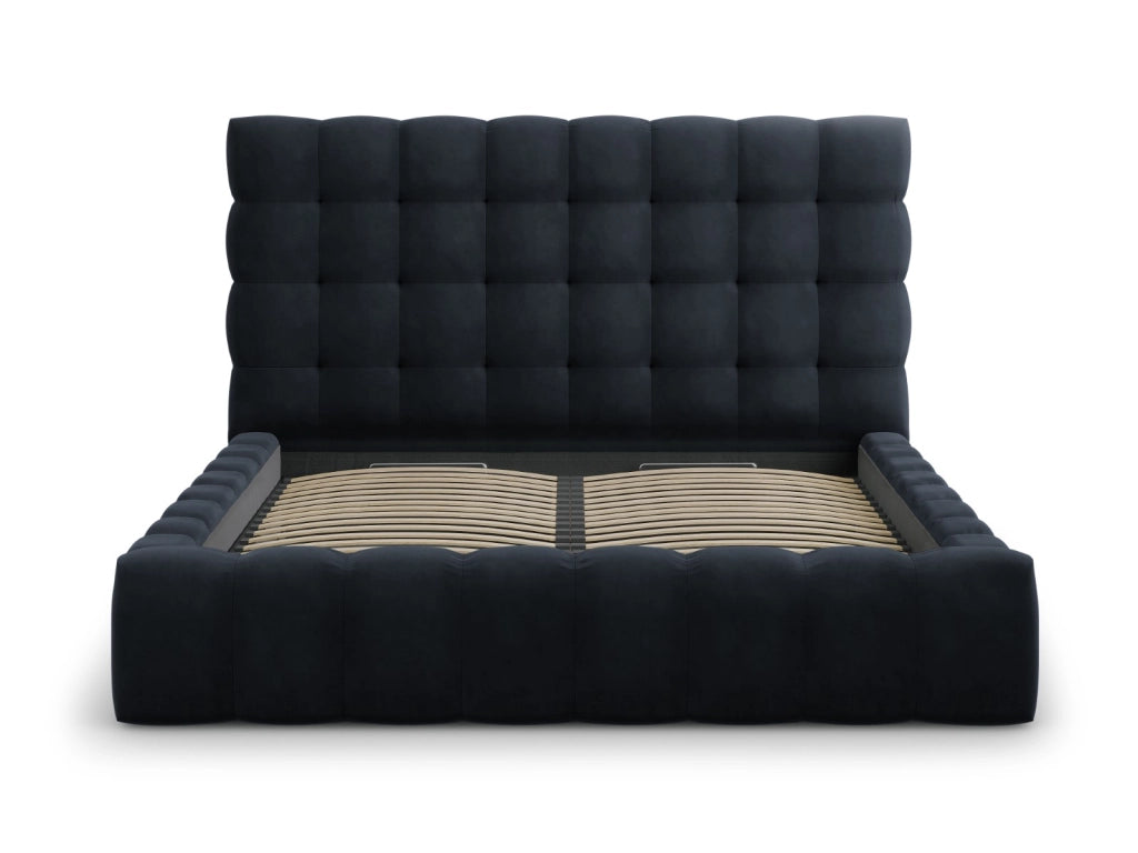 Cosmopolitan Design - Letto a cassettone con testiera "Bali" 180x200cm in velluto blu scuro 