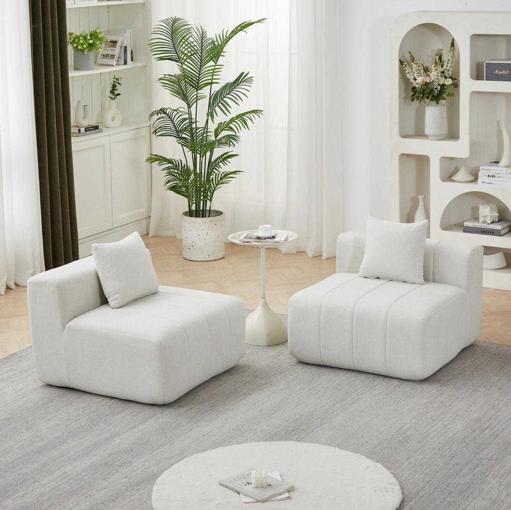 Divano modulare in ciniglia beige con design a tasti di pianoforte e 2 cuscini