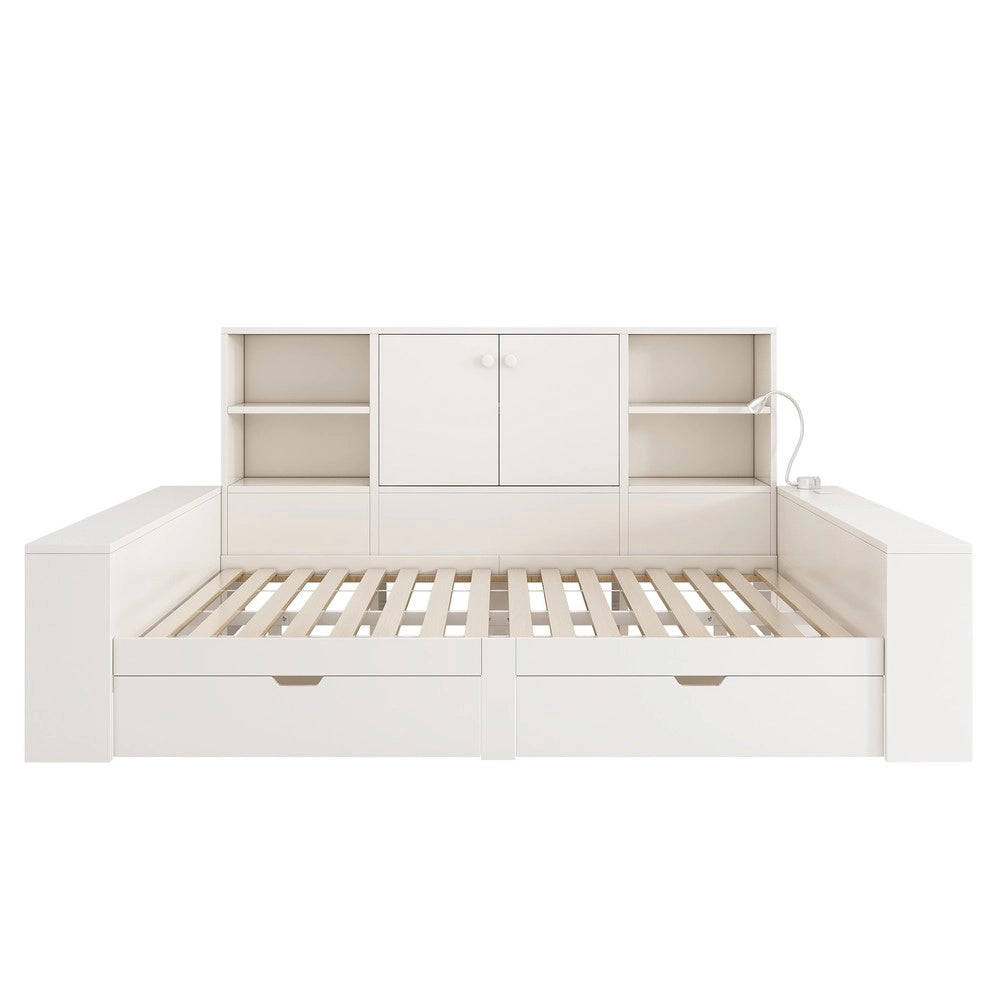 Letto con spazio di archiviazione 140x200 cm Bianco - Zephmum- Doppie ante USB/USB-C