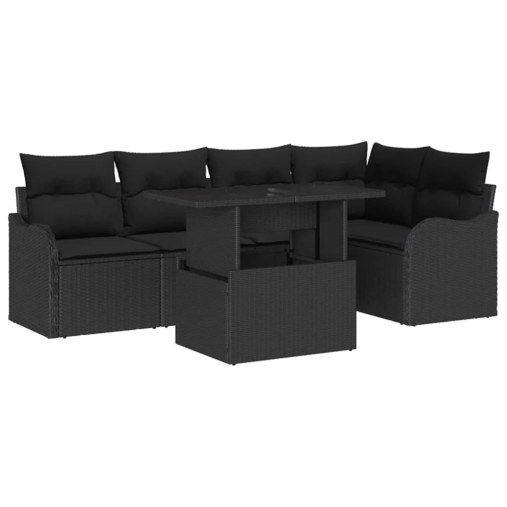 Set da pranzo con cuscino 6 pcs Nero Poly Rattan 3348469