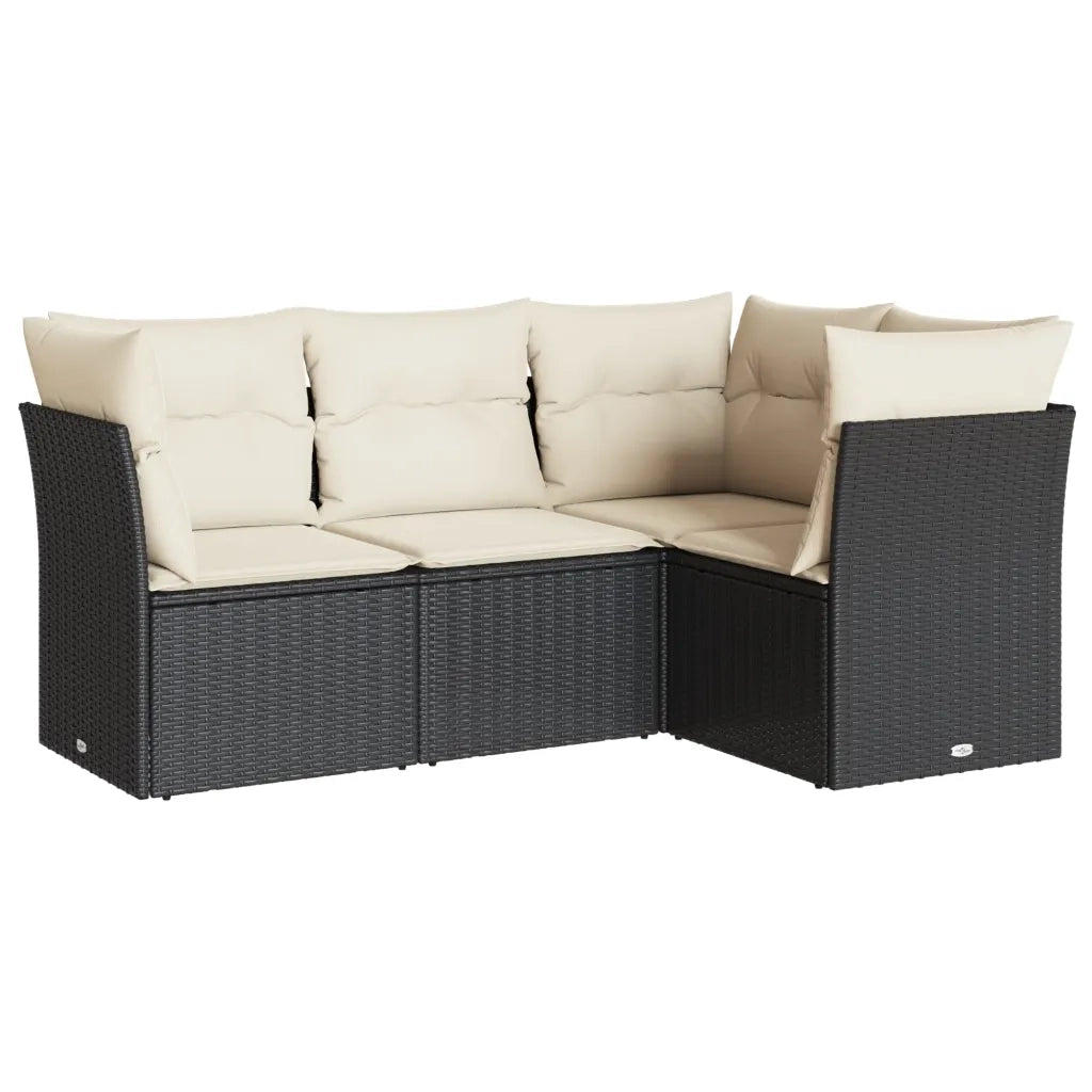 Set Divani da Giardino 4 pz | Set Salotto da Giardino con Cuscini Nero in Polyrattan