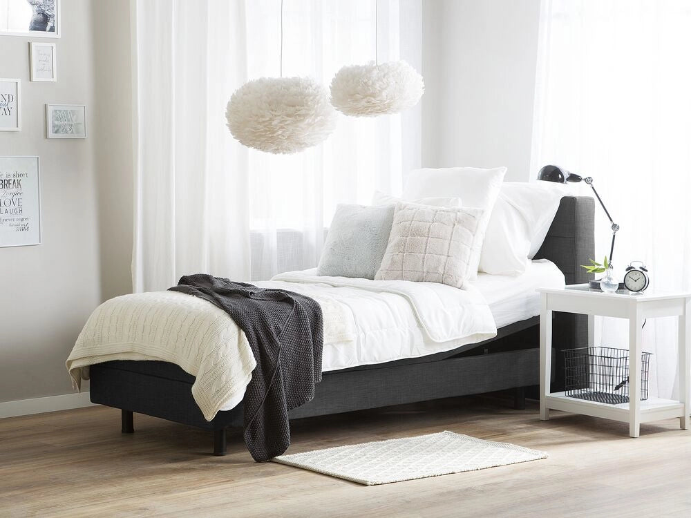 Letto Tessuto Grigio Scuro Elettrico Regolabile con Telecomando 80 x 200 cm