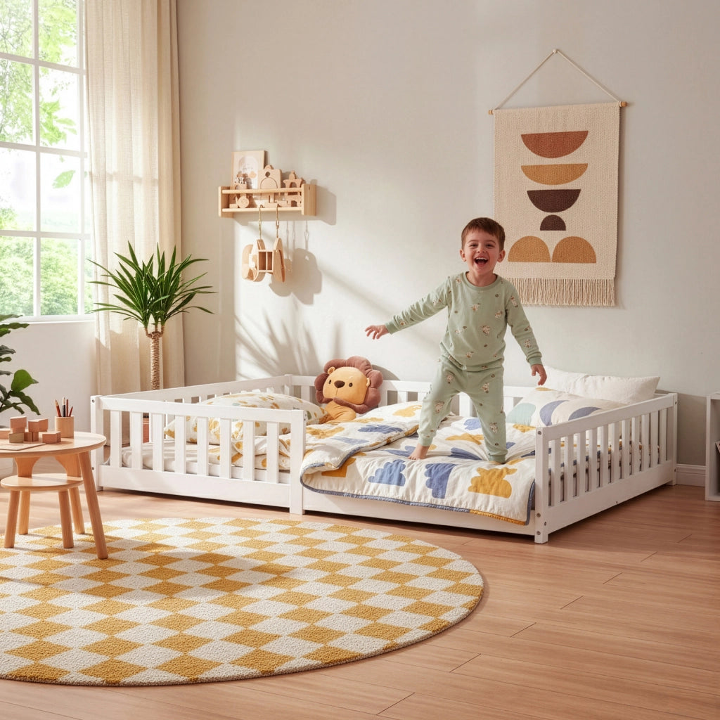 Letto Montessori per Cameretta Tanna in Legno di Pino 140 x 200 cm - Bianco [en.casa]