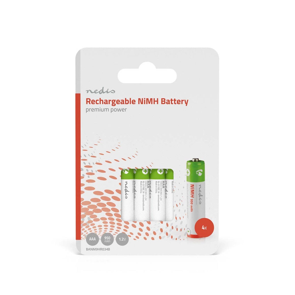 Confezione di 4 batterie ricaricabili NiMH-AAA da 1,2 V CC 950 mAh precaricate  Nedis