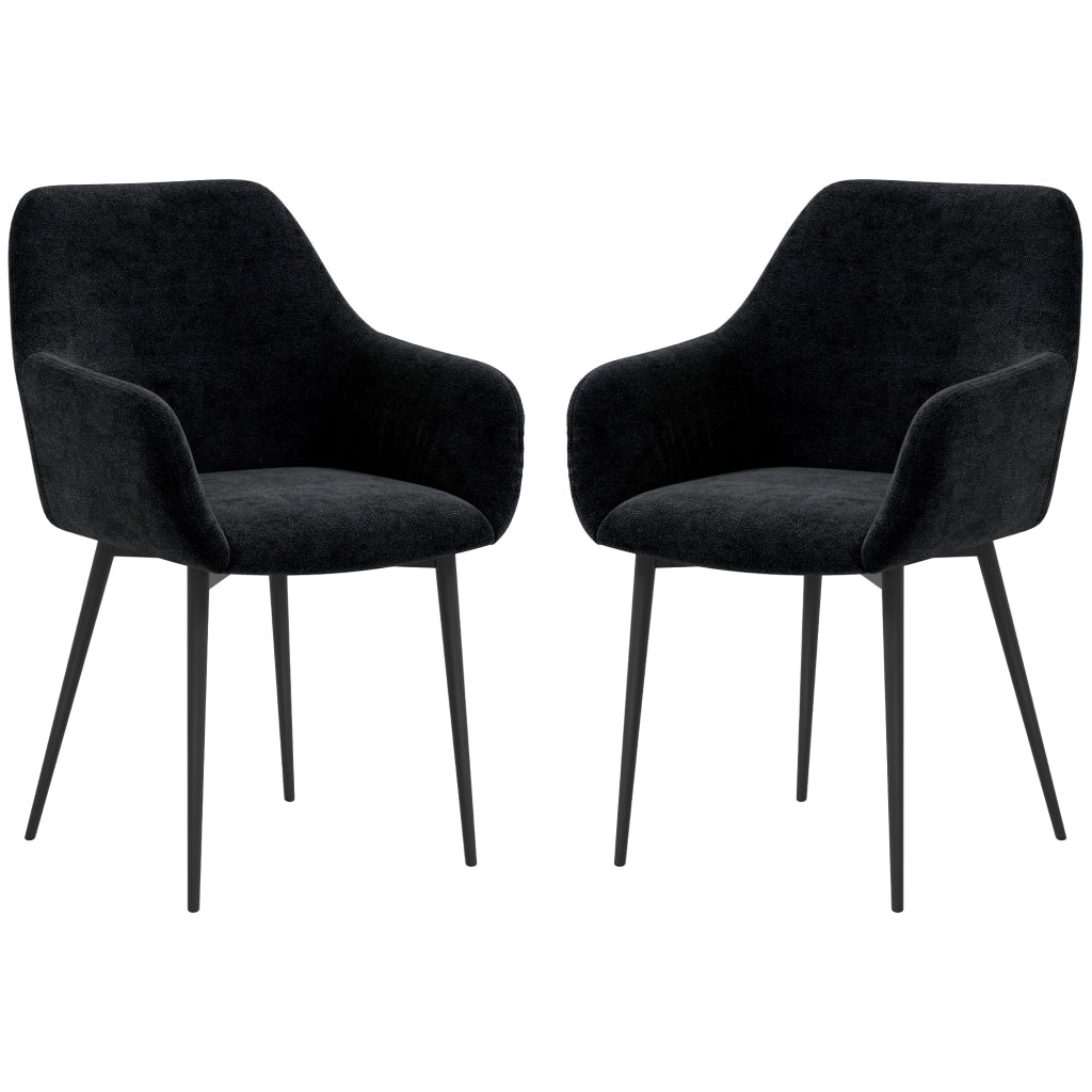 Set 2 Sedie per Sala da Pranzo Moderne con Braccioli, Seduta Imbottita e Gambe in Acciaio, 54x57x80cm, Nero