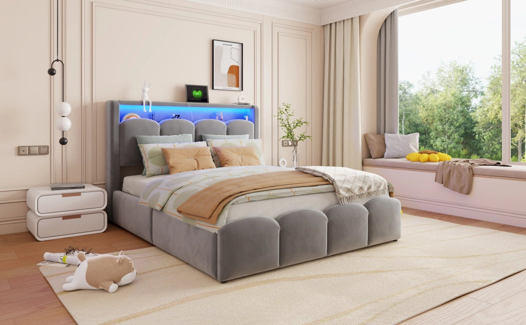 letto imbottito velluto grigio 140 x 200 cm