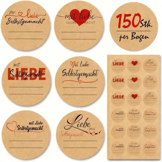 Etichette autoadesive da 150, diameter 38 mm, carta kraft per etichette autoadesive, etichette per bottiglie di vetro, etichette per jam, confezione