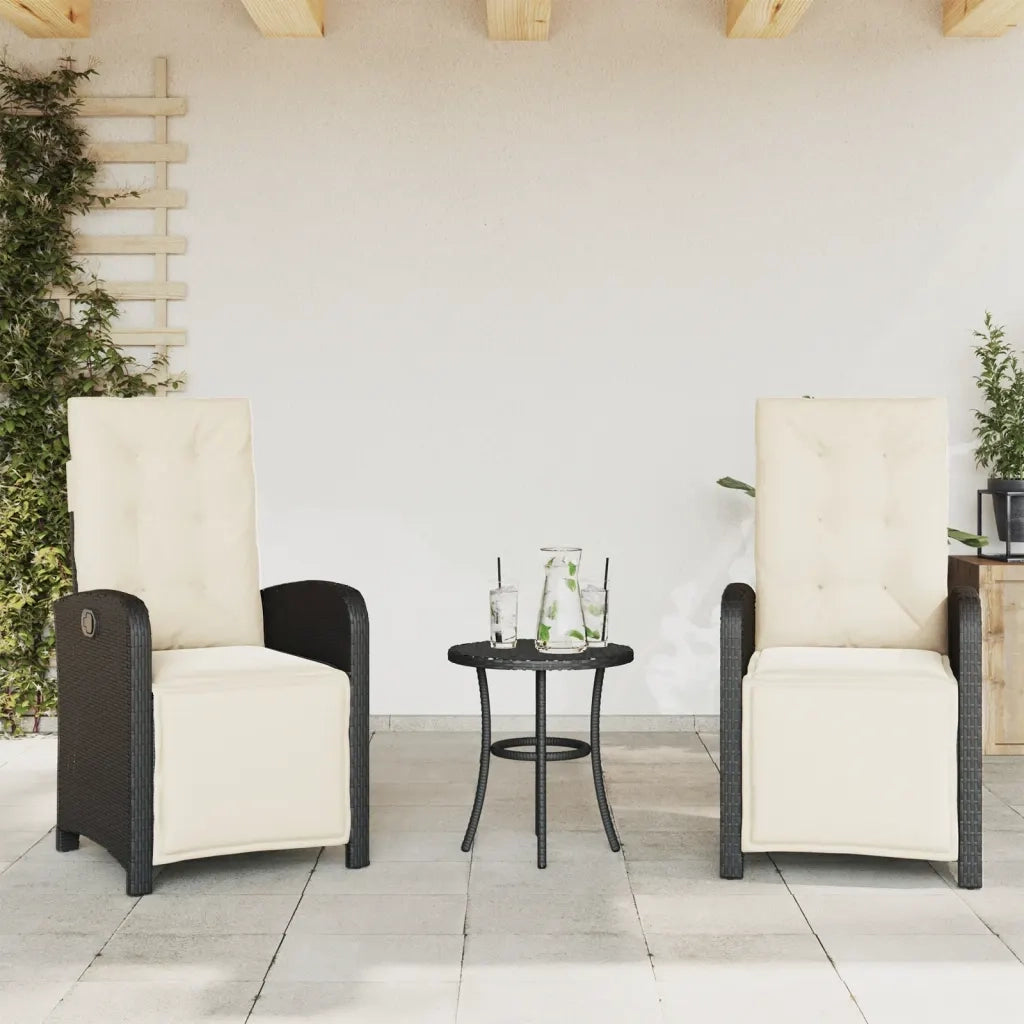 Set da Bistr¨° 3 pz | Set Salotto da Giardino con Cuscini Nero in Polyrattan