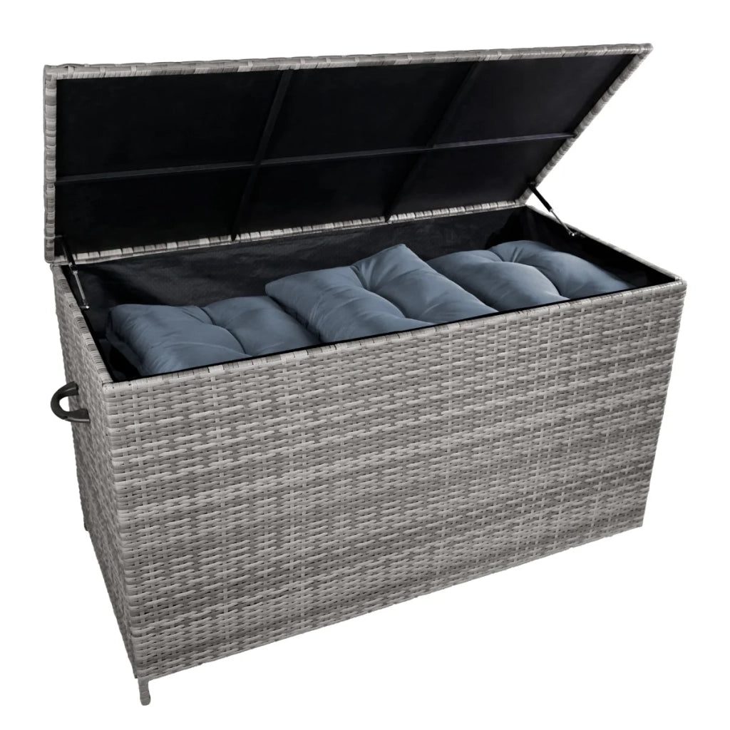 Rattan Box da giardino Grigio Grande 138cm Cassapanca per cuscini 582L