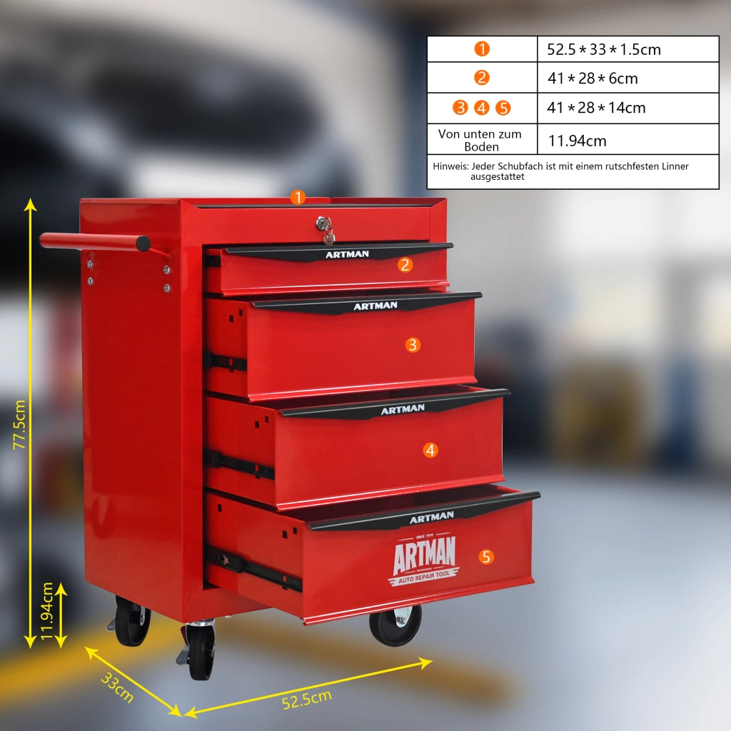 CARRELLO PORTAUTENSILI 4 Cassetti 60 x 33 x 77,5 cm Acciaio Rosso/Nero