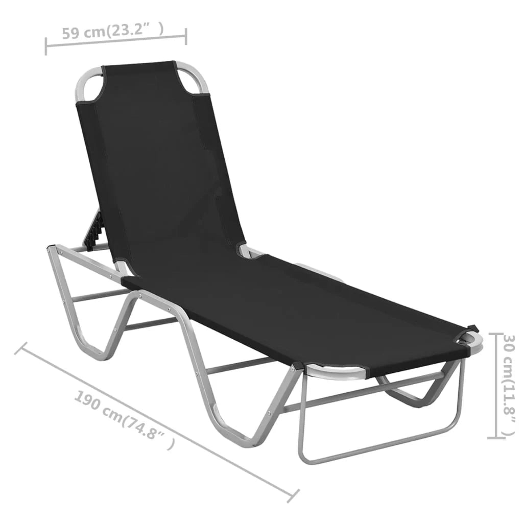 Lettino prendisole sedia a sdraio lettino prendisole letto da giardino mobili da esterno per patio alluminio e textilene nero 02_0012254