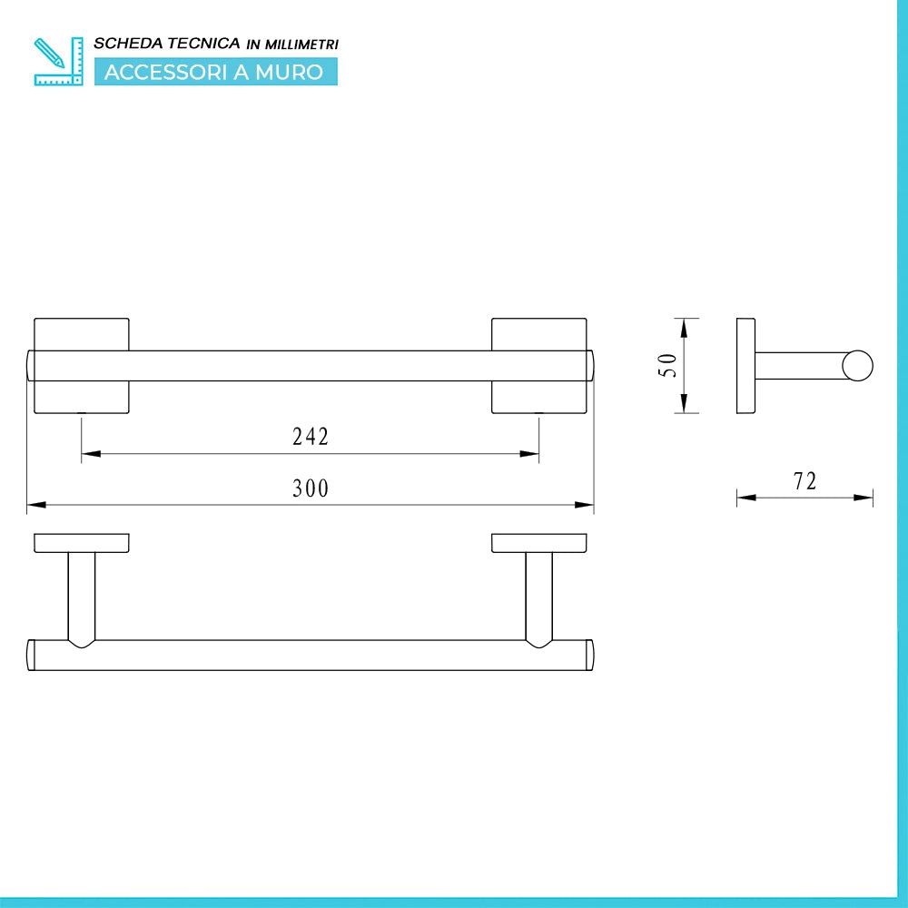 Set accessori a muro 5 pezzi in acciaio cromato e viti incluse  Easy