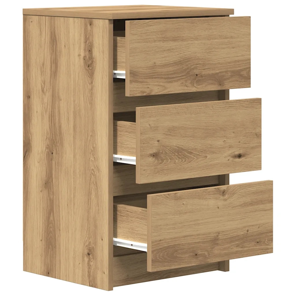 Comodini con 3 Cassetti 2 pz-Set di 2 Tavolino da notte Rovere Artigianale 39x35x65 cm