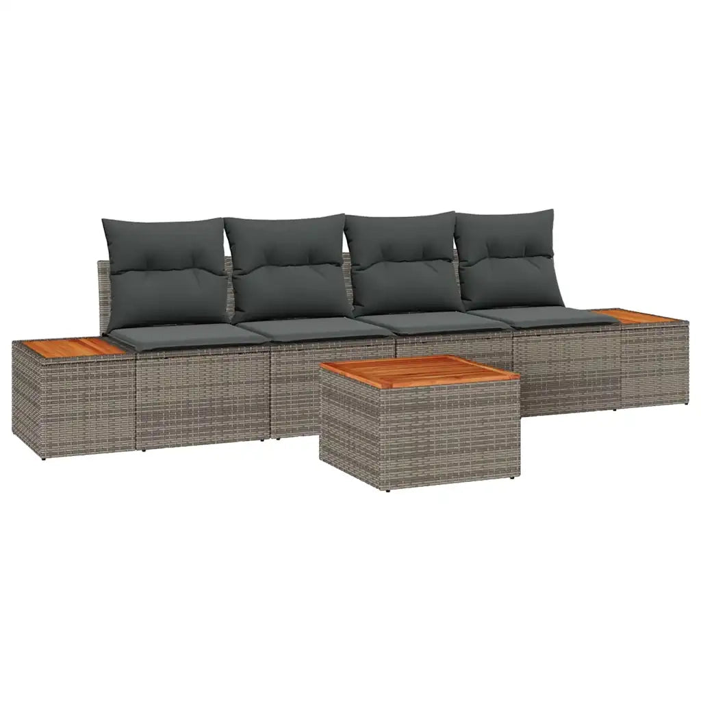Set Divano da Giardino con cuscino 5 pcs Grigio Poly Rattan 3348020